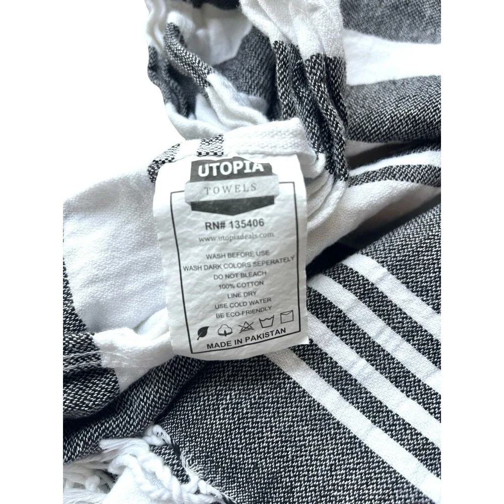 Utopia Turkish Beach Towel Black White Striped 100% Cotton 40x62 Fringe
